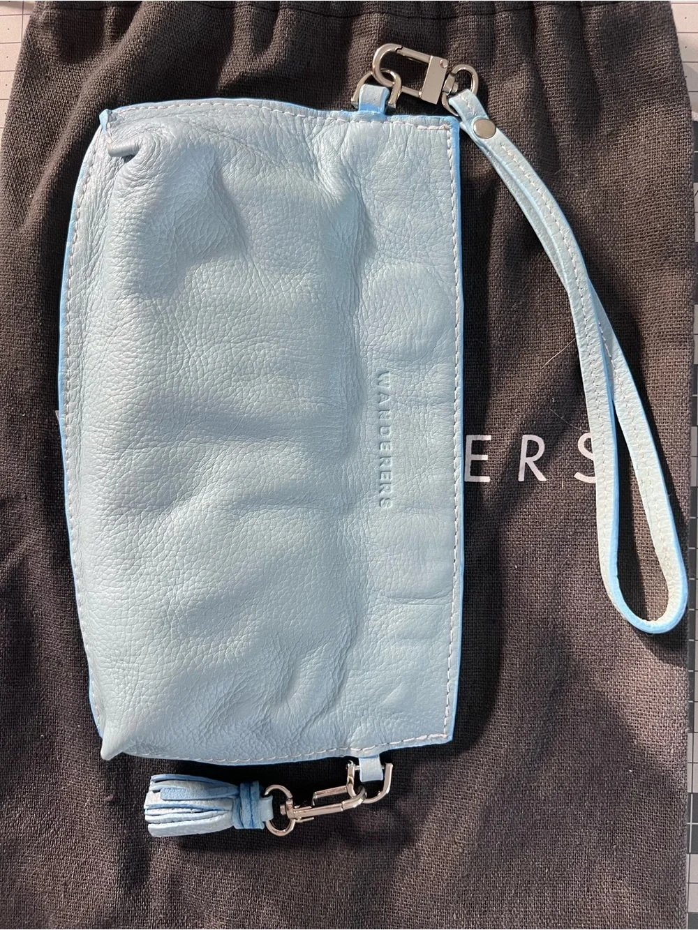 Wanderers Hand-Altered Leather Clutch/Crossbody Bag – Sky Blue – Genuine Leather